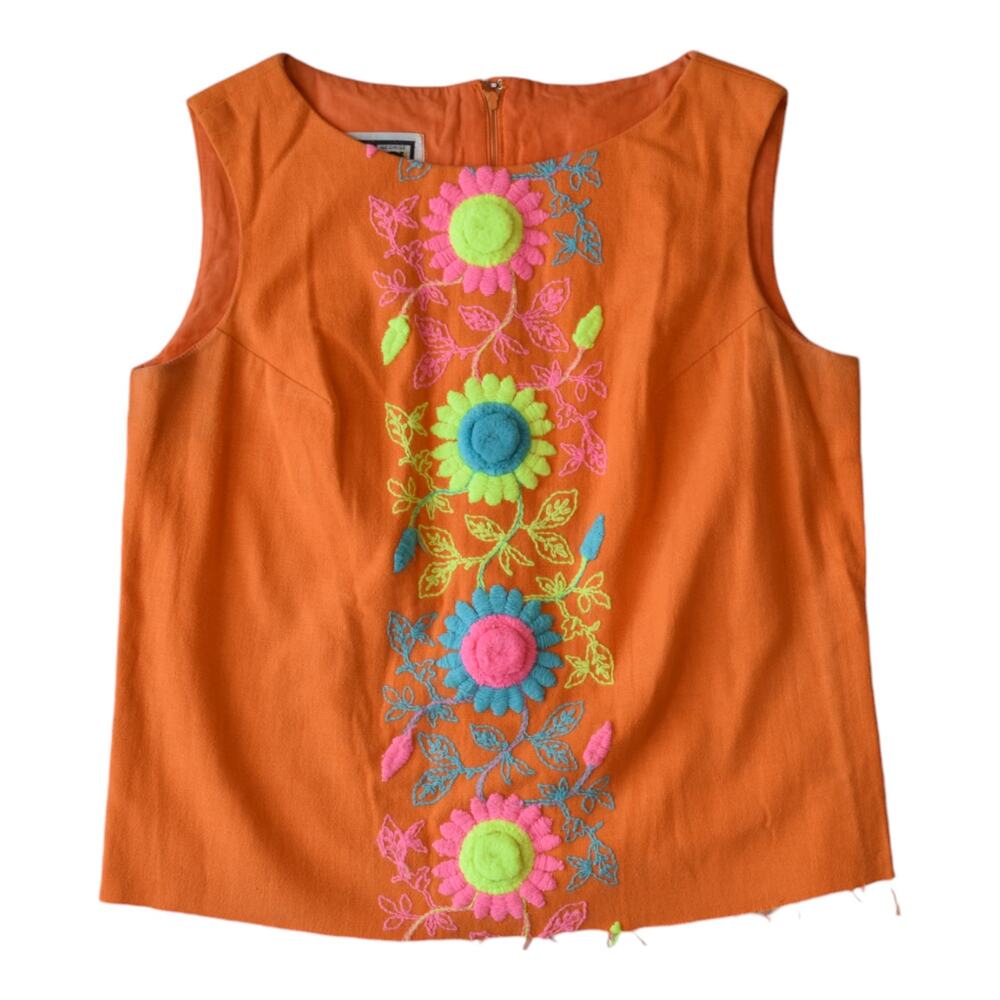 Vintage Orange Floral Embroidered Tank Top